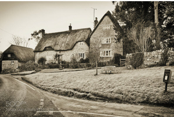 Retro Style Black&White Old English House